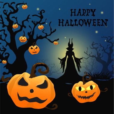 Cadılar Bayramı siluetleri cadı ve kabak ile arka plan. Cadılar Bayramı partisi vektör. Halloween.Halloween gün