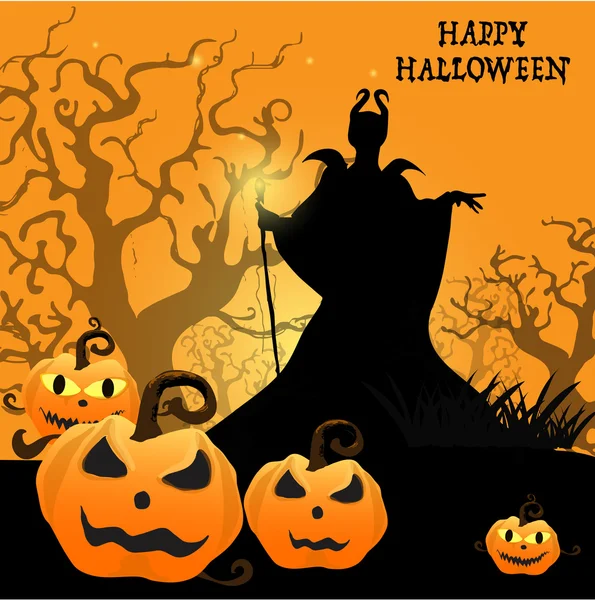 Cadılar Bayramı siluetleri cadı ve kabak ile arka plan. Cadılar Bayramı partisi vektör. Halloween.Halloween gün