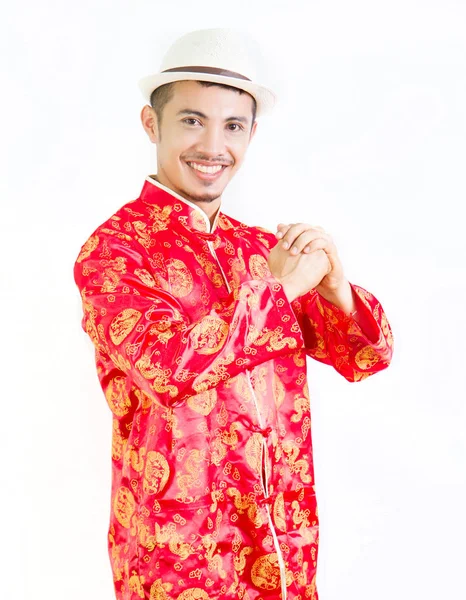 Hombre asiático con vestido tradicional chino cheongsam o traje de espiga — Foto de Stock