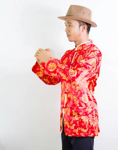 Asiatisk Man Med Kinesisk Traditionell Klänning Cheongsam Eller Tang Kostym — Stockfoto