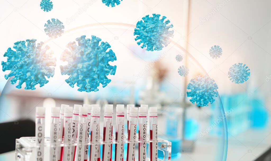 coronavirus covid 19 check, researchers are finding ways to eliminate the corona virus vaccine. Blood tests for the Covid virus research experts with test tube 