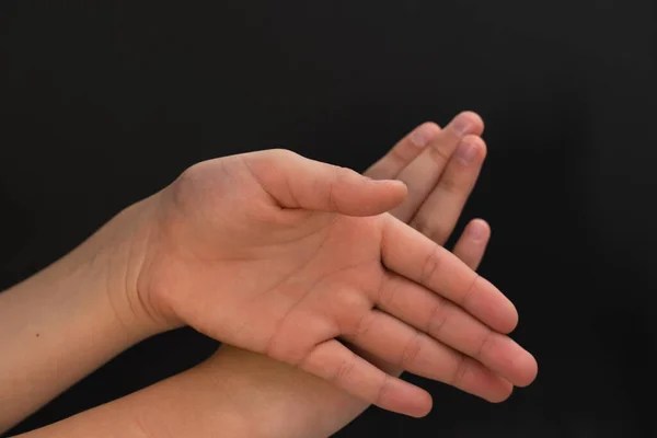 Palm Teenager Hand Black Background Body Parts — Stock Photo, Image