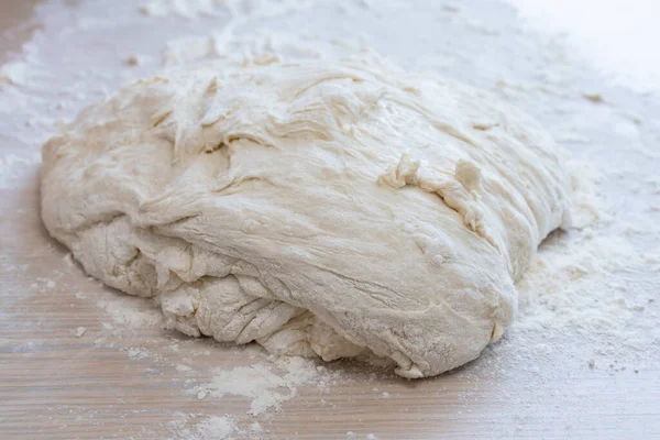 Fresh Dough Baking Wooden Table Close — Stock Photo, Image