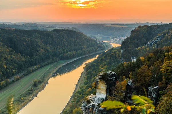 View Bastei Bridge Elbe Valley Saxon Switzerland National Park Landscape — Stock Photo, Image