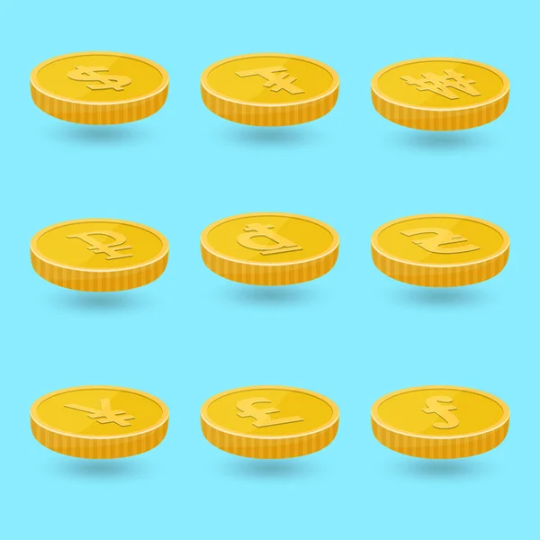 Conjunto de moedas de ouro de moedas mundiais . — Vetor de Stock