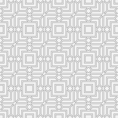 Kusursuz geometrik desen. Soyut bir arkaplan. İnce çizgileri olan modern vektör doğrusal dokusu. Düzenli olarak eşkenar dörtgenler, elmaslar, zikzaklar, dikdörtgenler ile geometrik karoların yinelenmesi.