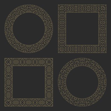 Metin için yeri olan doğrusal dekoratif çerçeve. Minimalist vektör süsü. Monogram, tebrik kartı, düğün davetiyesi. Vektör grafikleri.