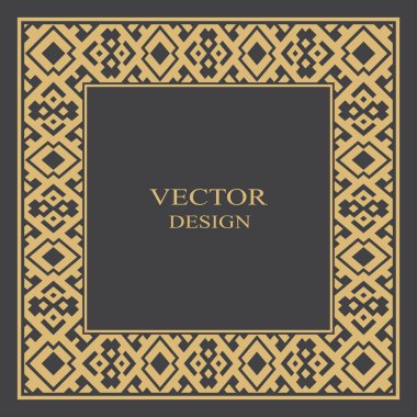 Altından dekoratif çerçeve ve metin için yer. Minimalist vektör süsü. Monogram, tebrik kartı, düğün davetiyesi. Vektör grafikleri.