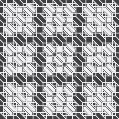 Kusursuz geometrik desen. Soyut bir arkaplan. İnce çizgileri olan modern vektör doğrusal dokusu. Düzenli olarak eşkenar dörtgenler, elmaslar, zikzaklar, dikdörtgenler ile geometrik karoların yinelenmesi.