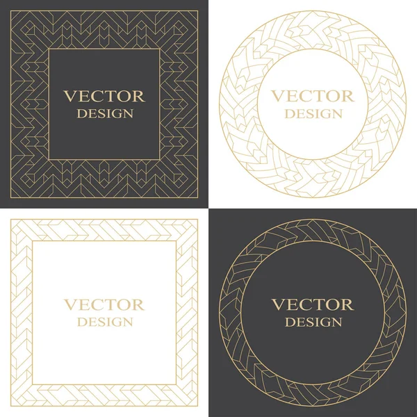 Metin için alanı olan dairesel çerçeveler. Arap tarzında doğrusal altın bir süs. Düğün davetiyelerinin grafiksel tasarımı, menüler, monogramlar, tebrik kartları. Vektör modeli.