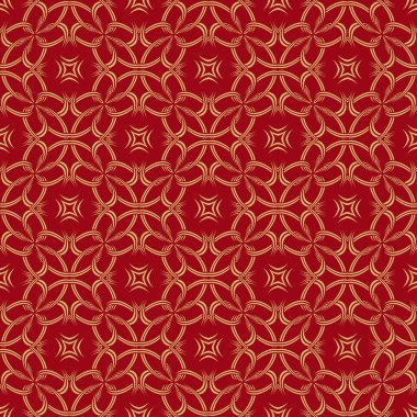 Kırmızı ve altın duvar kağıdı. Kusursuz sanat süsü. Soyut doku. Grafik tasarımının vektör ögeleri.
