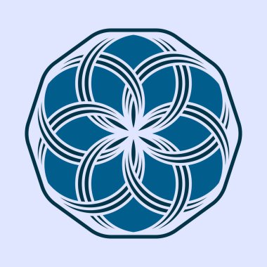 Çiçek logosu şablonu. Dekorasyon tasarımı için beyaz mavi süs. Emtia markası. Mandala 'nın şık bir sembolü. Vektör grafikleri.