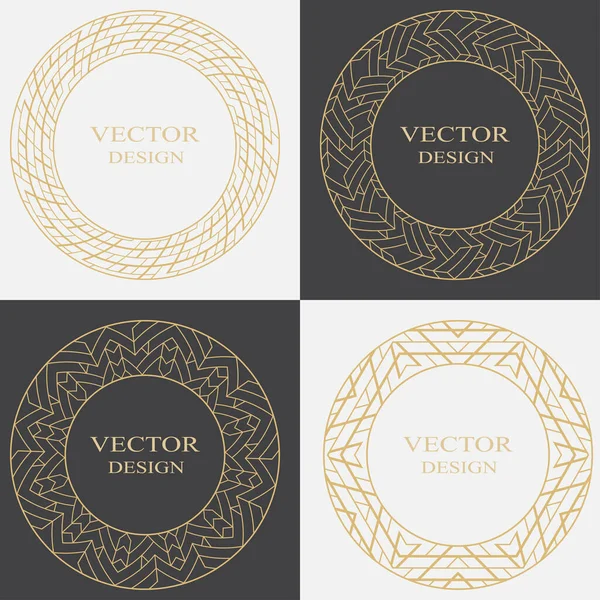 Dekoratif çerçeveyi sanat deco tarzında ayarla. Monogram, logo, düğün davetiyesi, menü için kullanılabilir. Dairesel vektör süsü. Grafik tasarım ögesi siyah ve beyaz arkaplanda izole edildi.