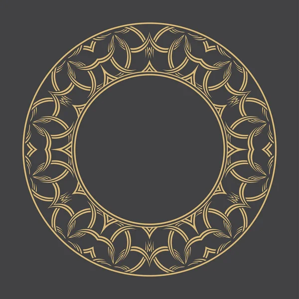 Doğu tarzında dairesel bir süs. Altın dekoratif çerçeve. Mesajın yeri. Monogram, logo, düğün davetiyesi, menü için kullanılabilir. Vektör grafikleri.