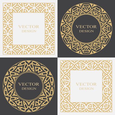 Doğu tarzında dairesel vektör süsü. Metin için yeri olan dekoratif çerçeveler. Monogram, logo, düğün davetiyesi, menü için kullanılabilir. Grafik tasarım elementi.