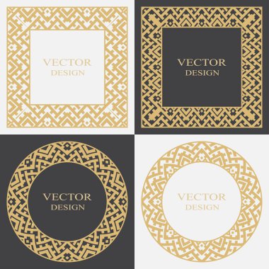 Doğu tarzında dairesel vektör süsü. Metin için yeri olan dekoratif çerçeveler. Monogram, logo, düğün davetiyesi, menü için kullanılabilir. Grafik tasarım elementi.