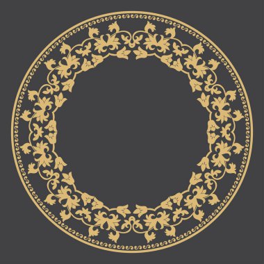Dairesel barok süsü. Altın dekoratif çerçeve. Mesajın yeri. Monogram, logo, düğün davetiyesi, menü için kullanılabilir. Vektör grafikleri.