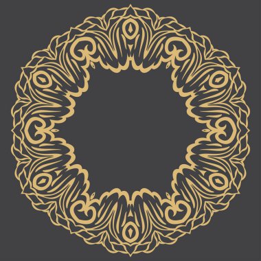 Dairesel barok süsü. Altın dekoratif çerçeve. Mesajın yeri. Monogram, logo, düğün davetiyesi, menü için kullanılabilir. Vektör grafikleri.