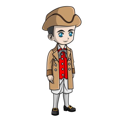 Çizgi filmci çocuk İsviçre kostümü giyiyor.