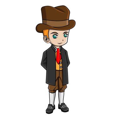 Çizgi filmci çocuk İtalyan kostümü giyiyor.