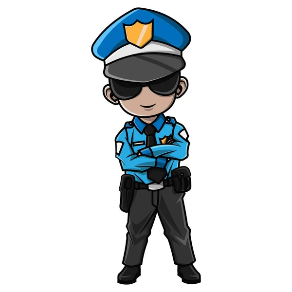 Muchacho Dibujos Animados Vestido Policía — Vector de stock