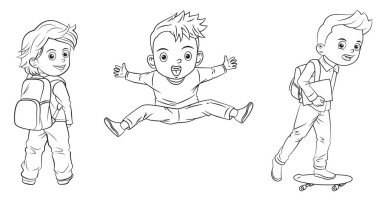 Boyama kitabı için kullanılan okula giden çizgi film çocukları koleksiyonu