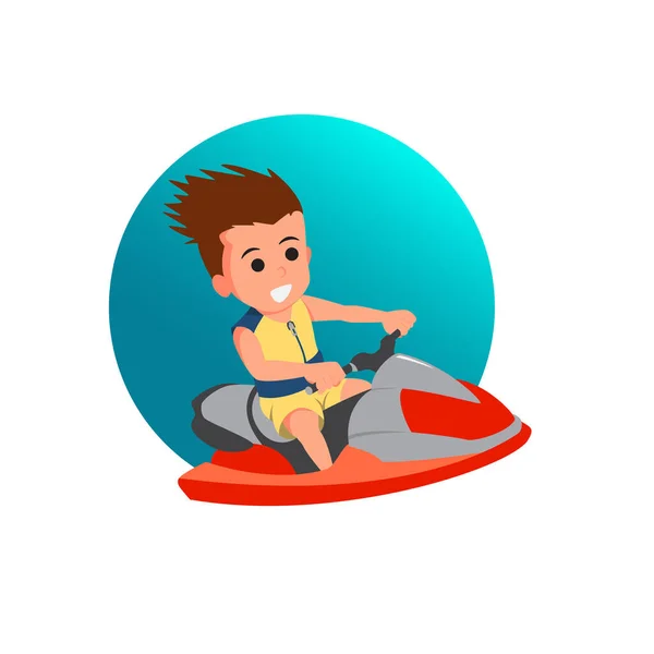 Flat Design Boy Riding Jet Ski — Stock Vector