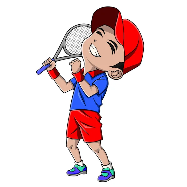 Cartoon Boy Playing Tennis Ball — Stock Vector