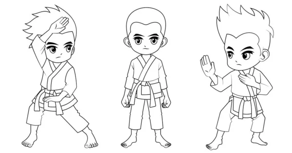 Sammlung Von Cartoon Karate Kind Für Malbuch Verwendet — Stockvektor