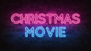 Neon film tabelası. mor ve mavi gece aydınlatması. 3 boyutlu illüstrasyon. Tatil geçmişi. Dekoratif tasarım için tebrik kartı. Noel 'de. Moda Tasarımı. parlak reklam.
