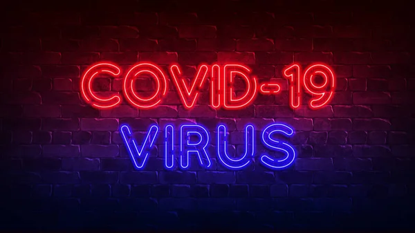 Covid Virus Neon Teken Rood Blauw Gloeien Neon Tekst Conceptuele — Stockfoto