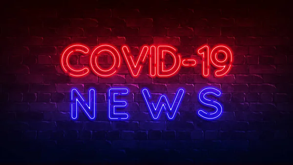 Covid Notizie Neon Segno Bagliore Rosso Blu Testo Neon Concettuale — Foto Stock