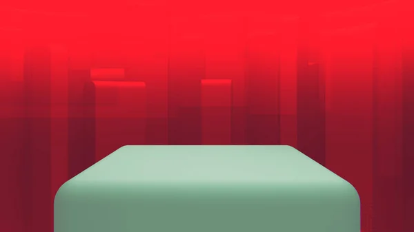 Grünes Podium in abstrakter roter Komposition, Leerer Produktständer 3D-Render — Stockfoto