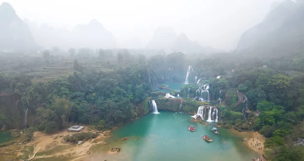 Flygfoto Ban Gioc Vattenfallet Vid Molnigt Mars Den Mest Magnifika — Stockfoto