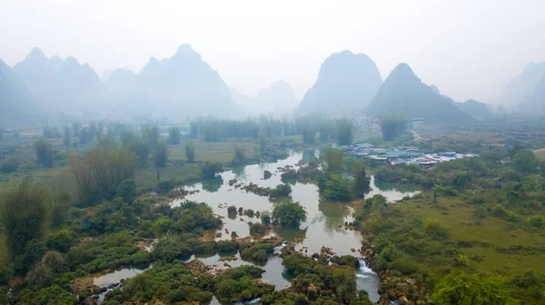 Flygfoto Floden Och Bergen Gränsen Vietnam Till Kina Ovanför Ban — Stockfoto