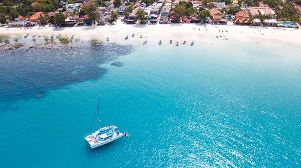 Aerial Sea Landscape Anchored Yacht Bay Sand Beach Koh Phangan — Stock Photo, Image