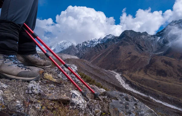 Randonnée Pédestre Sur Sentier Pierre Dans Vallée Khumbu Région Montagneuse — Photo