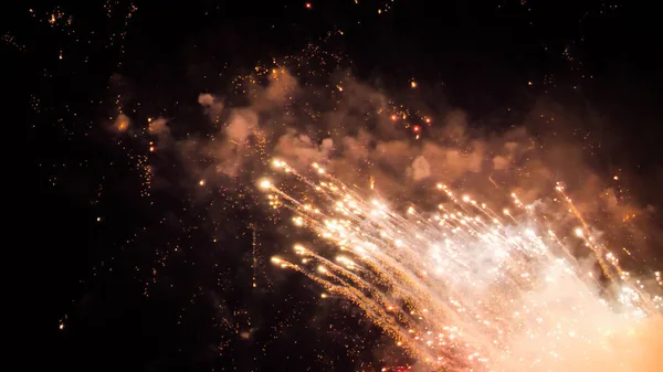 Fuochi Artificio Bianchi Rossi Sfondo Cielo Scuro Fuochi Artificio Brillantemente — Foto Stock