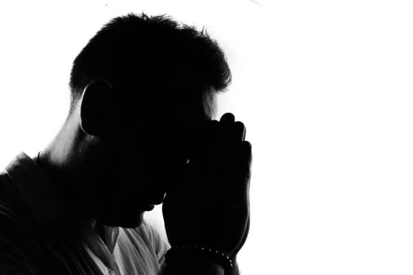 Prayer Man Silhouette Isolated White — Stock Photo, Image