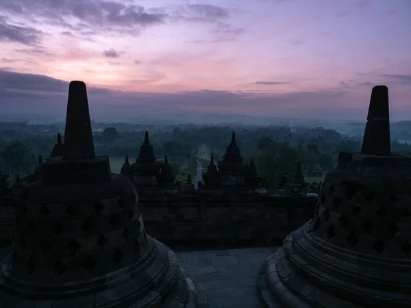 Chrám Borobudur Při Východu Slunce Yogyakarta Ostrov Jáva Indonésie — Stock fotografie
