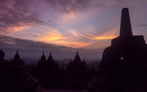 Chrám Borobudur Při Východu Slunce Yogyakarta Ostrov Jáva Indonésie — Stock fotografie