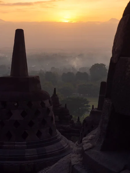 Chrám Borobudur Při Východu Slunce Yogyakarta Ostrov Jáva Indonésie — Stock fotografie