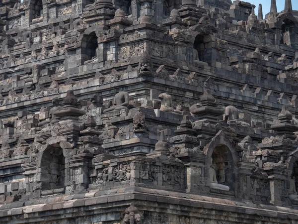 Väggar Och Reliefpaneler Borobudur Tempel Java Island Indonesien — Stockfoto