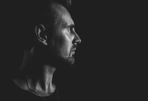 Dramatic Profile Portrait Male Person Dark Background — Stock Photo, Image