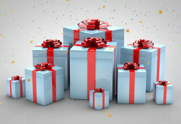 A pile of gifts on a gray background