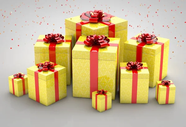 A pile of gifts on a gray background — Stock Photo, Image