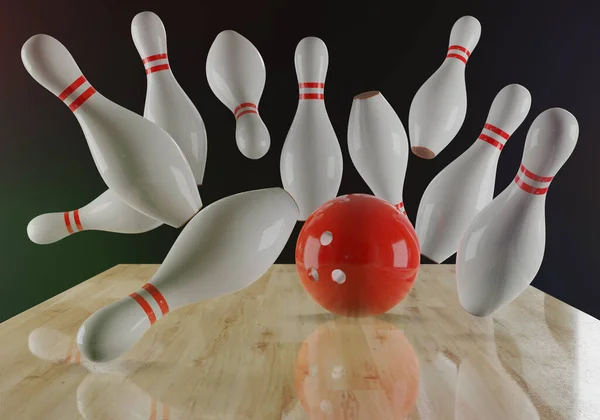 Bowling background, strike. 3d render
