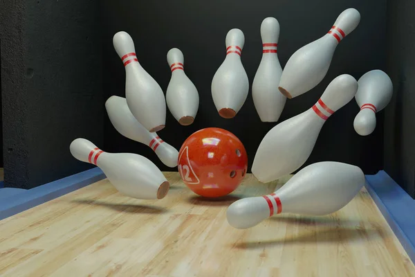 Bowling background, strike. 3d render — 스톡 사진