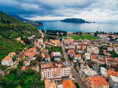 Budva, Karadağ, yeni şehir, hava fotoğrafçılığı