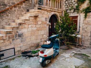 Retro Scooter hipsters Hırvatistan ve Montene sokaklarında için